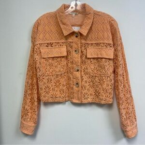 Mystree - Tangerine Eyelet Embroidered Crop Jacket